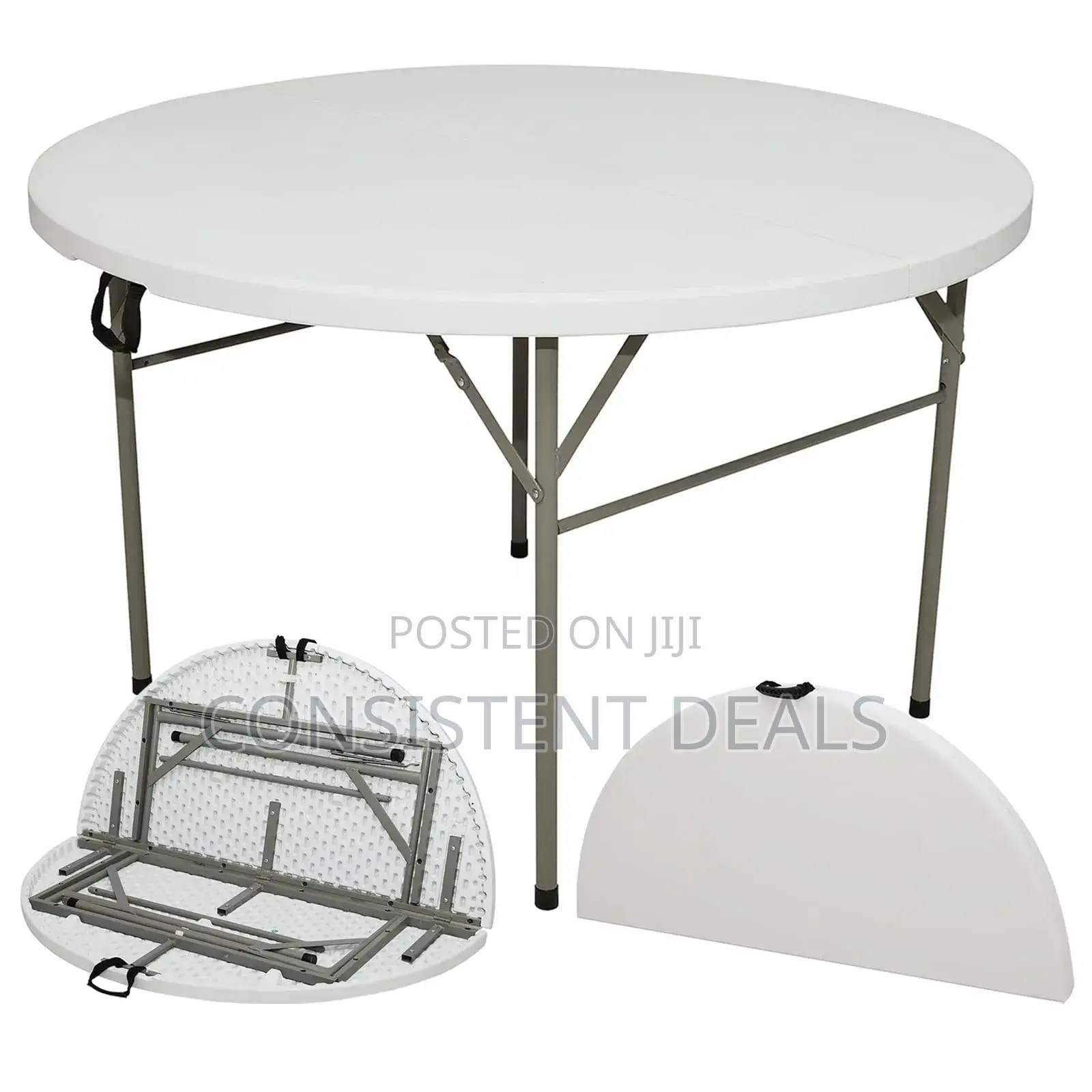 Round Folding Table, 4ft Heavy Duty Hdpe Portable Round Table