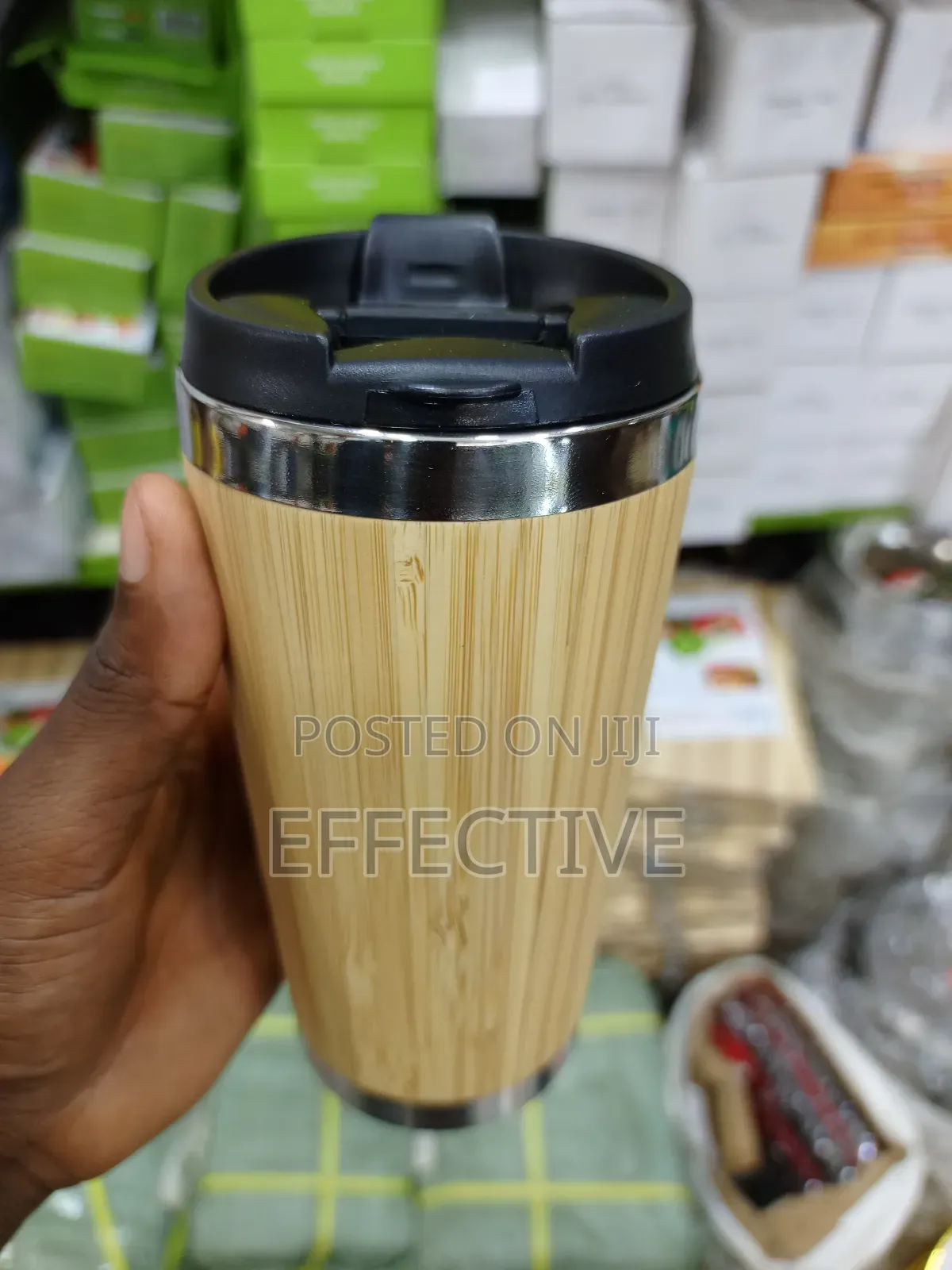 Stainless Steel and Bamboo Travel Coffee Mug.