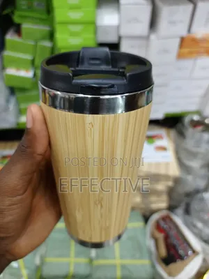 Stainless Steel and Bamboo Travel Coffee Mug.