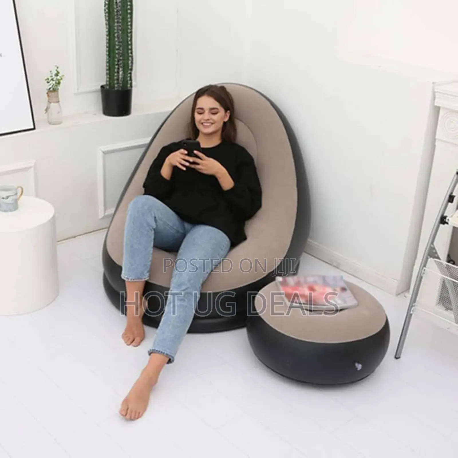 Inflatable Flocking Air Chair With Footrest Inflatable Couch