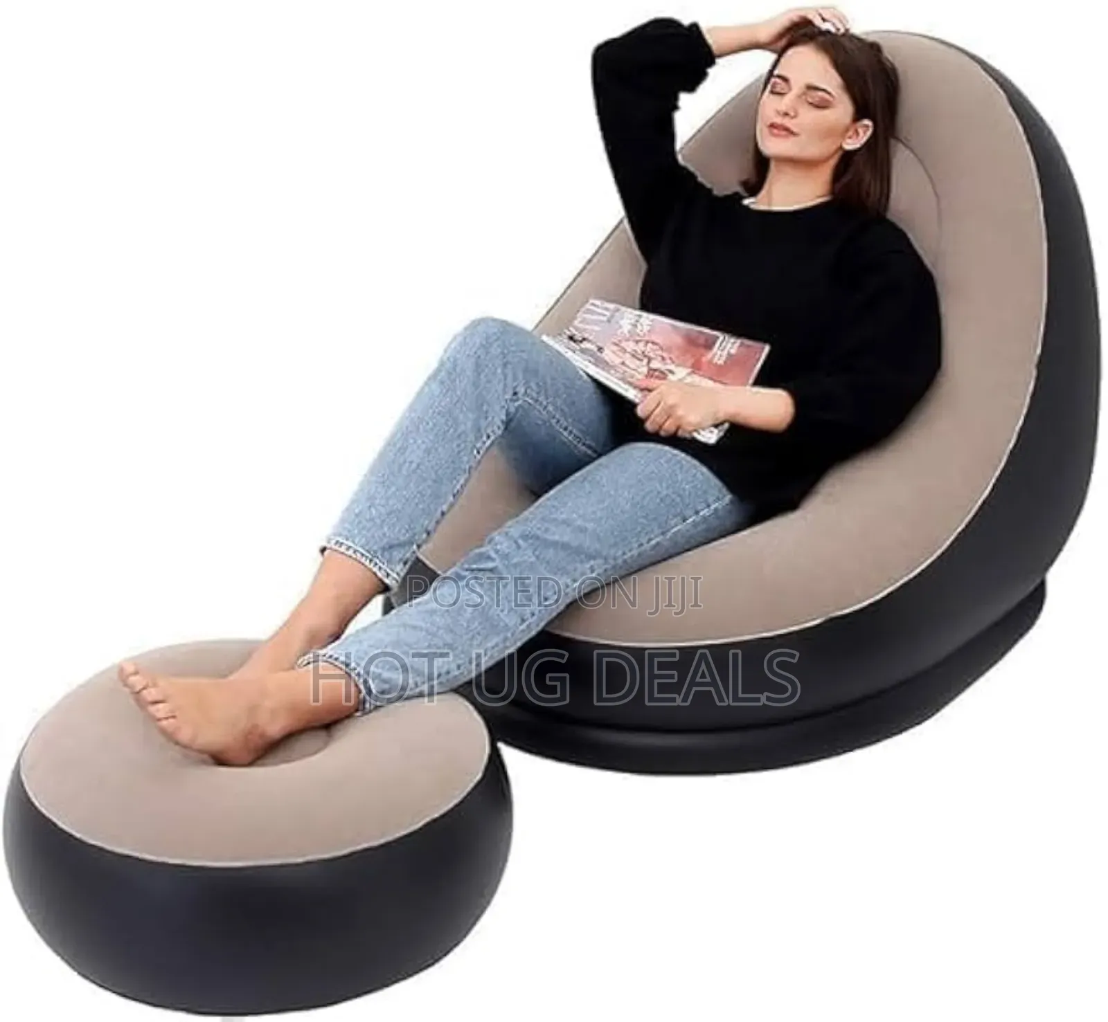 Inflatable Flocking Air Chair With Footrest Inflatable Couch
