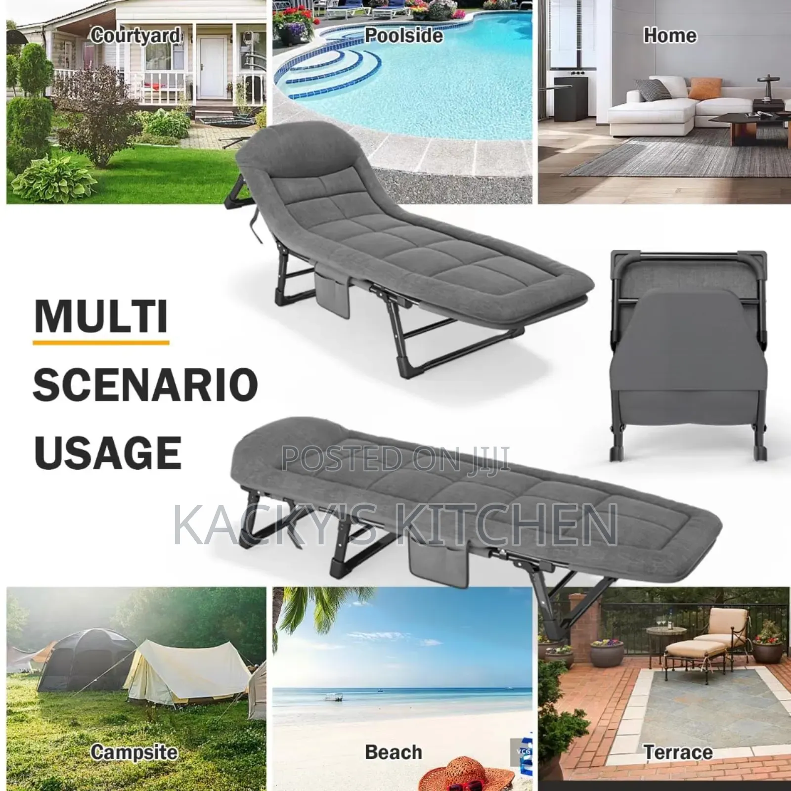 Folding Camping Cot and Chaise Lounge Chair.