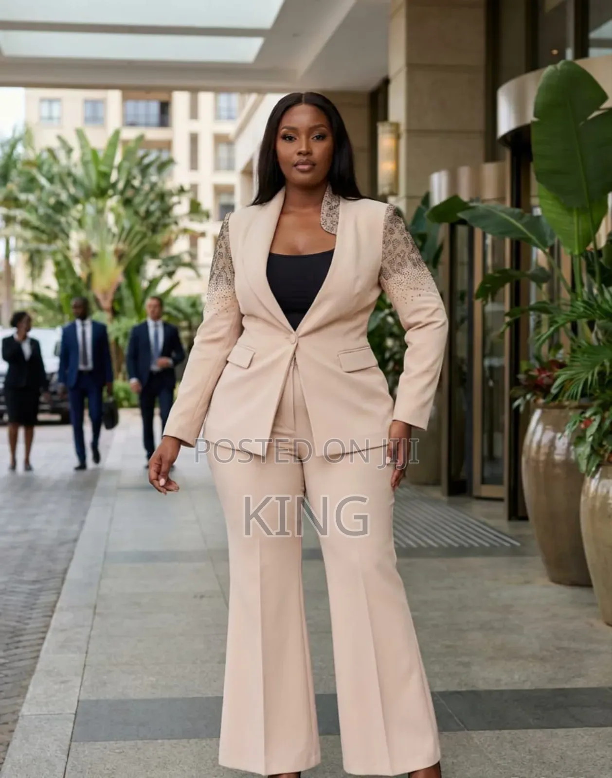 Two-Piece Fashion Suit. Blazer and Wide Leg Pants