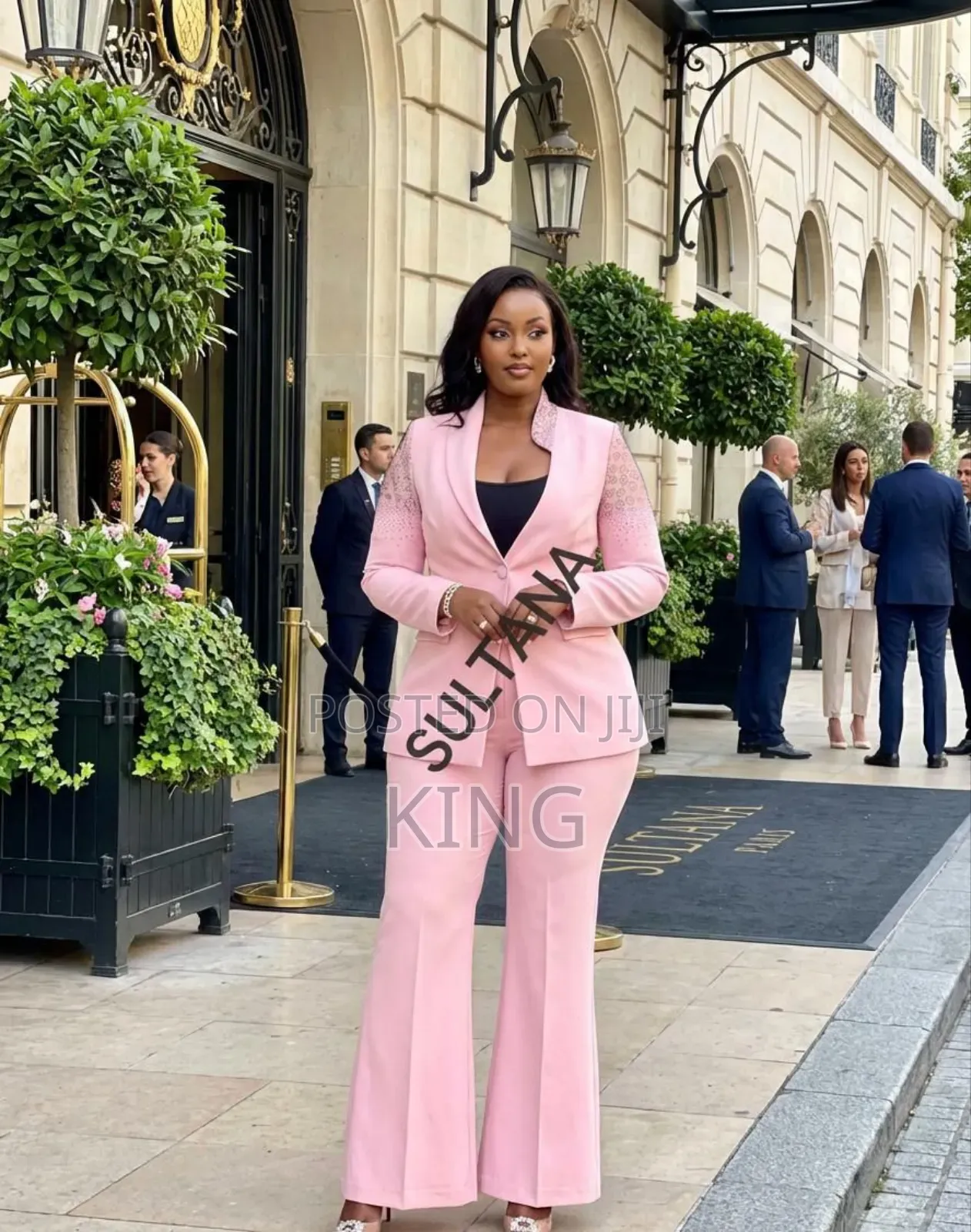 Two-Piece Fashion Suit. Blazer and Wide Leg Pants