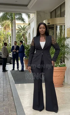 Two-Piece Fashion Suit. Blazer and Wide Leg Pants