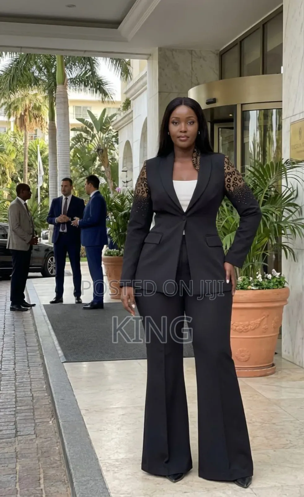 Two-Piece Fashion Suit. Blazer and Wide Leg Pants