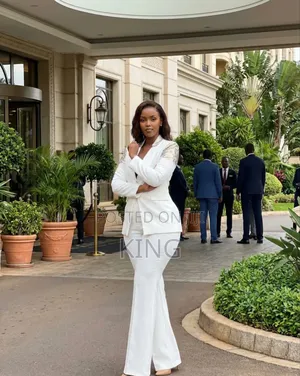Two-Piece Fashion Suit. Blazer and Wide Leg Pants