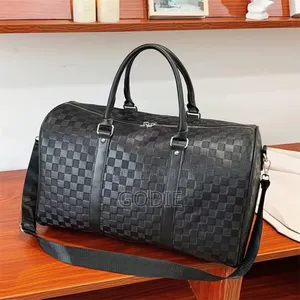 Checkered Pattern Duffel Bag Made of Durable Pu Leather.