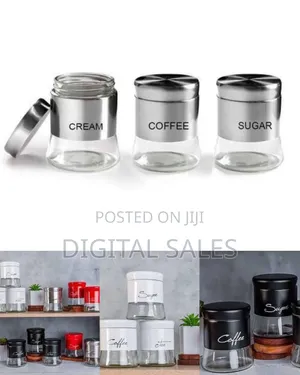 Set of 3 Glass and Stainless Steel Kitchen Canisters