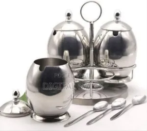 3-Piece Stainless Steel Condiment Set With Stand and Spoons