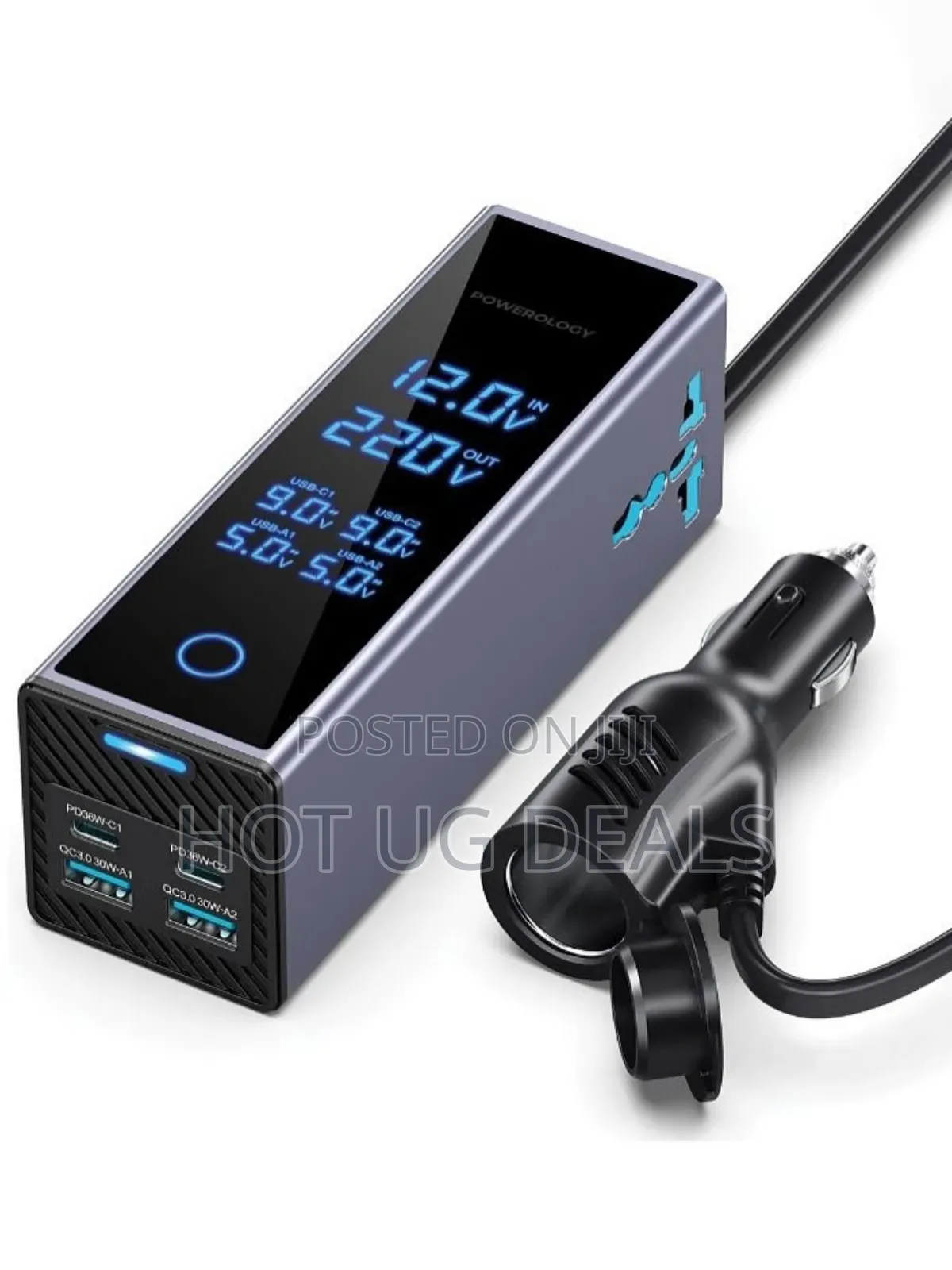 Powerology 300w Dc Car Power Inverter With Port, Led Screen Usb Type-c