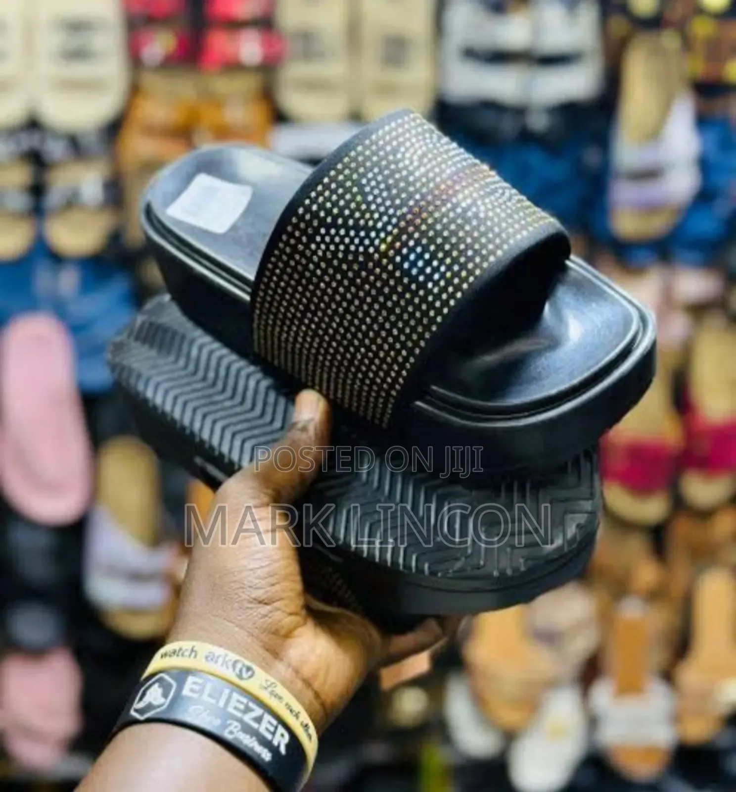 Luxury Slide Slippers With a Gold- Tone Metallic Emblem