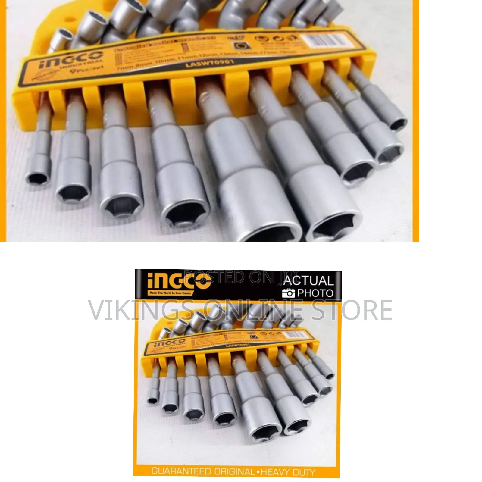 Ingco 9 Pieces L-Angled Socket Wrench Set - Silver, Orange