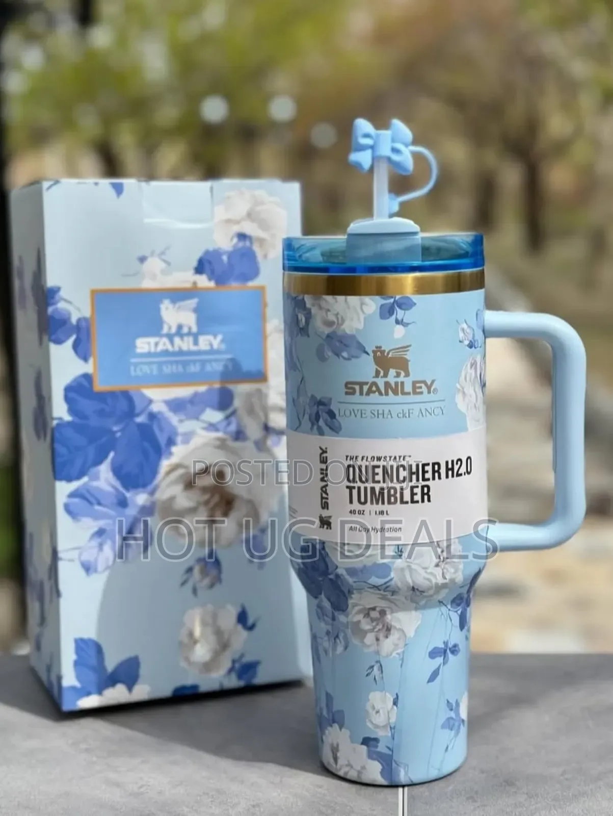 1.2l Floral Print Stanley Cup With Straw Gift Cup Mug  Stainless Steel