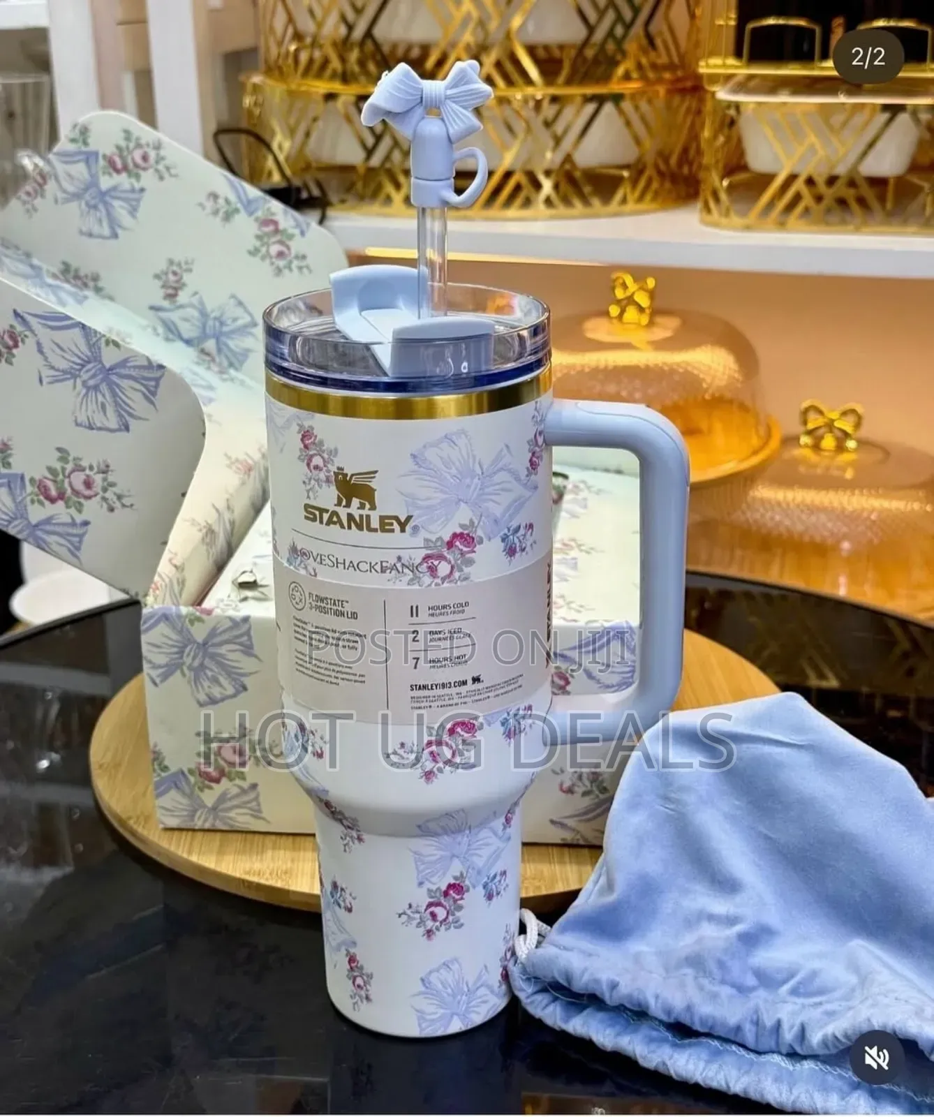 1.2l Floral Print Stanley Cup With Straw Gift Cup Mug  Stainless Steel
