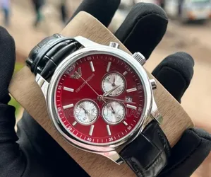 Men's Business Leather Belt Wrist Watch Blue,Red Face