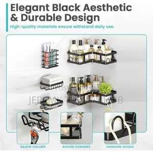 5-Piece Black Stainless Steel Corner Shower Caddy
