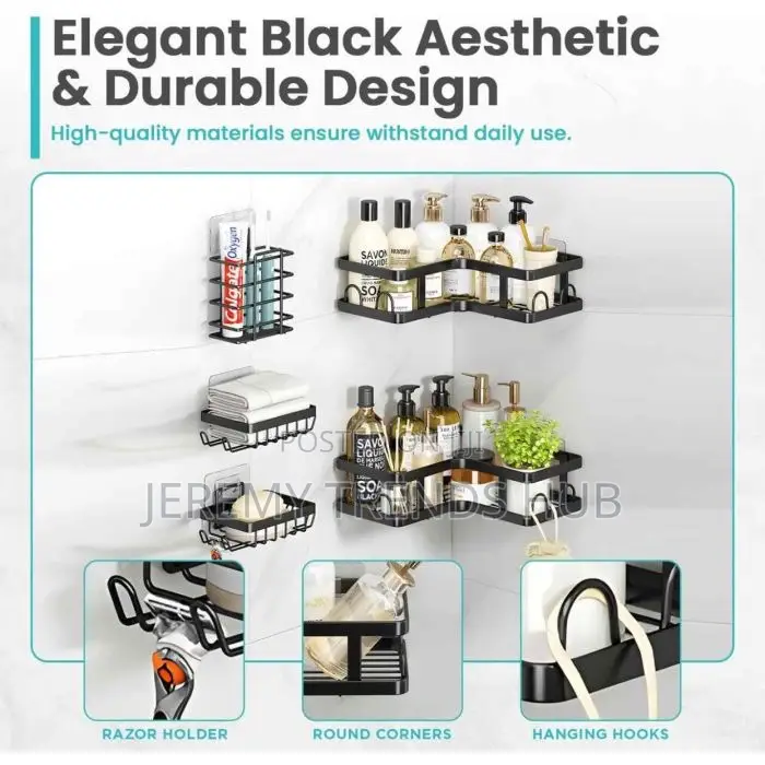 5-Piece Black Stainless Steel Corner Shower Caddy