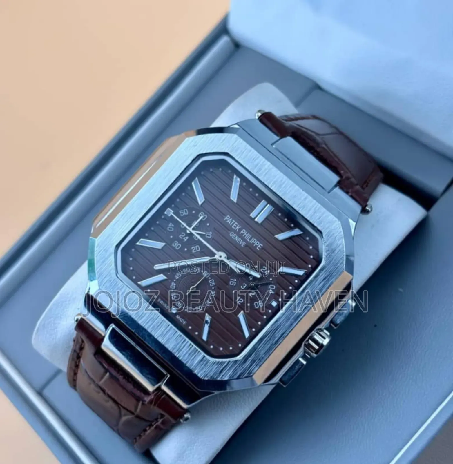 Patek Men's Leather Belt Wrist Watch Black Brown