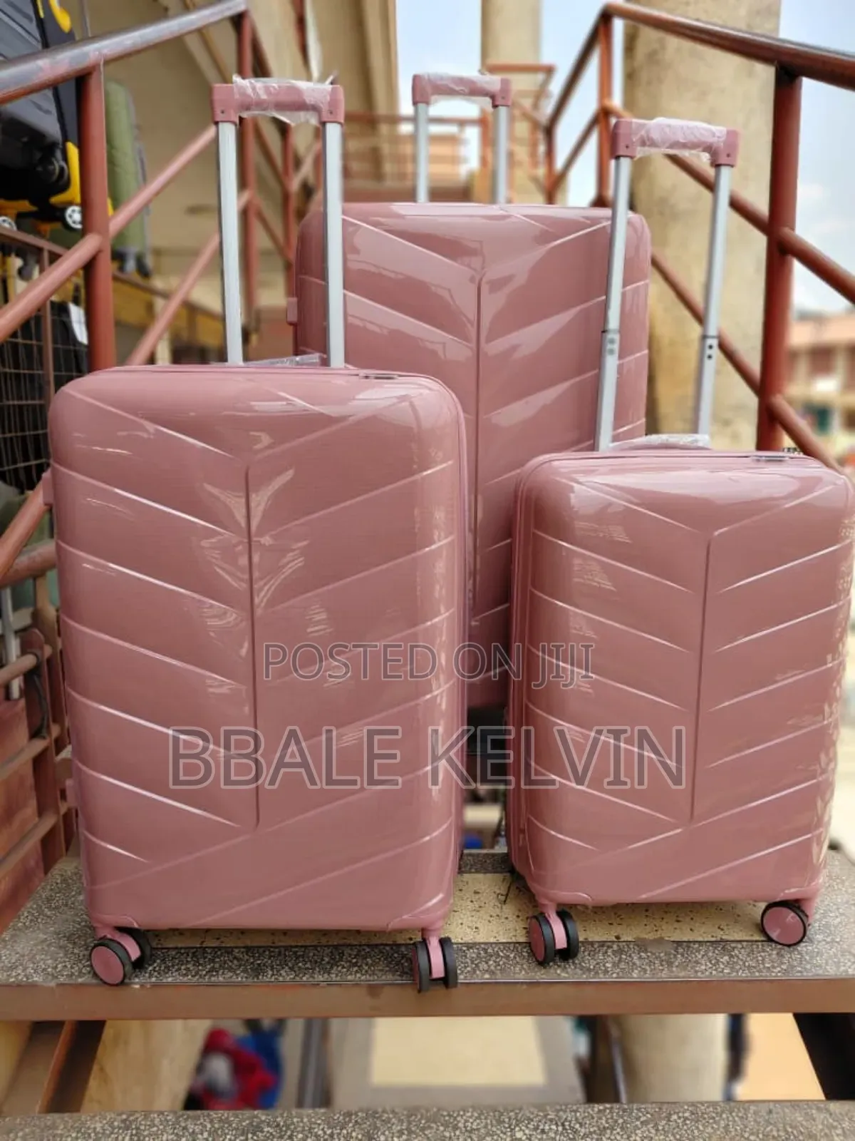 Pink Rubber Suitcases Full Set 3pcs Small, Medium and Large