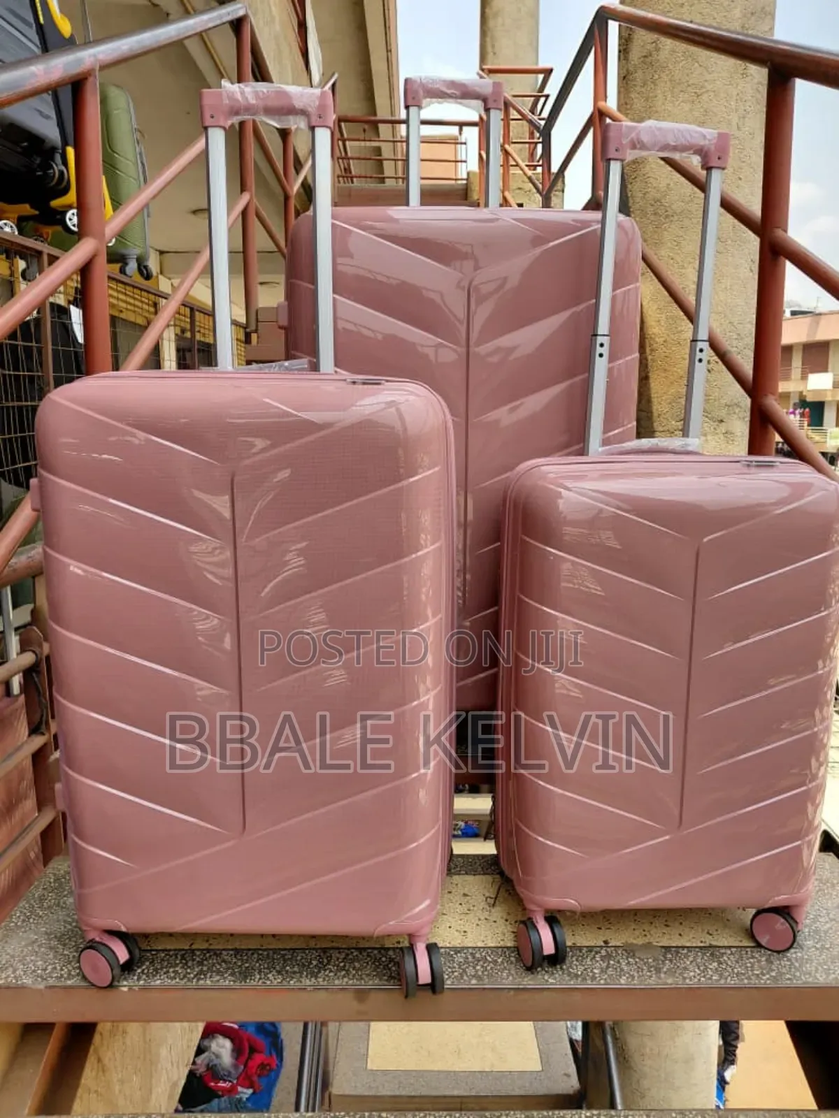 Pink Rubber Suitcases Full Set 3pcs Small, Medium and Large