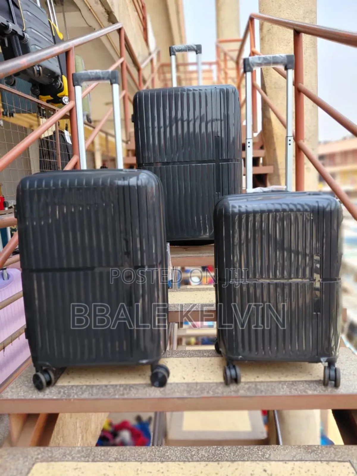 Black Rubber Travel Suitcase Bag 3pcs Full Set