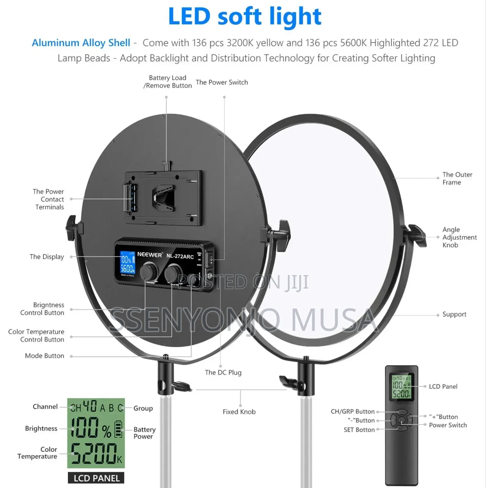 Neewer 10.6" Led Video Light-dimmable 30w Bi-color Soft Light Panel