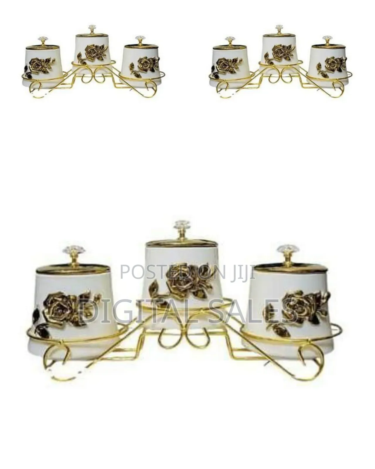 Elegant 3-Piece Ceramic Canister Set With Gold Floral Embellishments