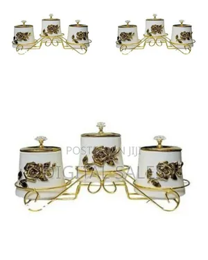 Elegant 3-Piece Ceramic Canister Set With Gold Floral Embellishments