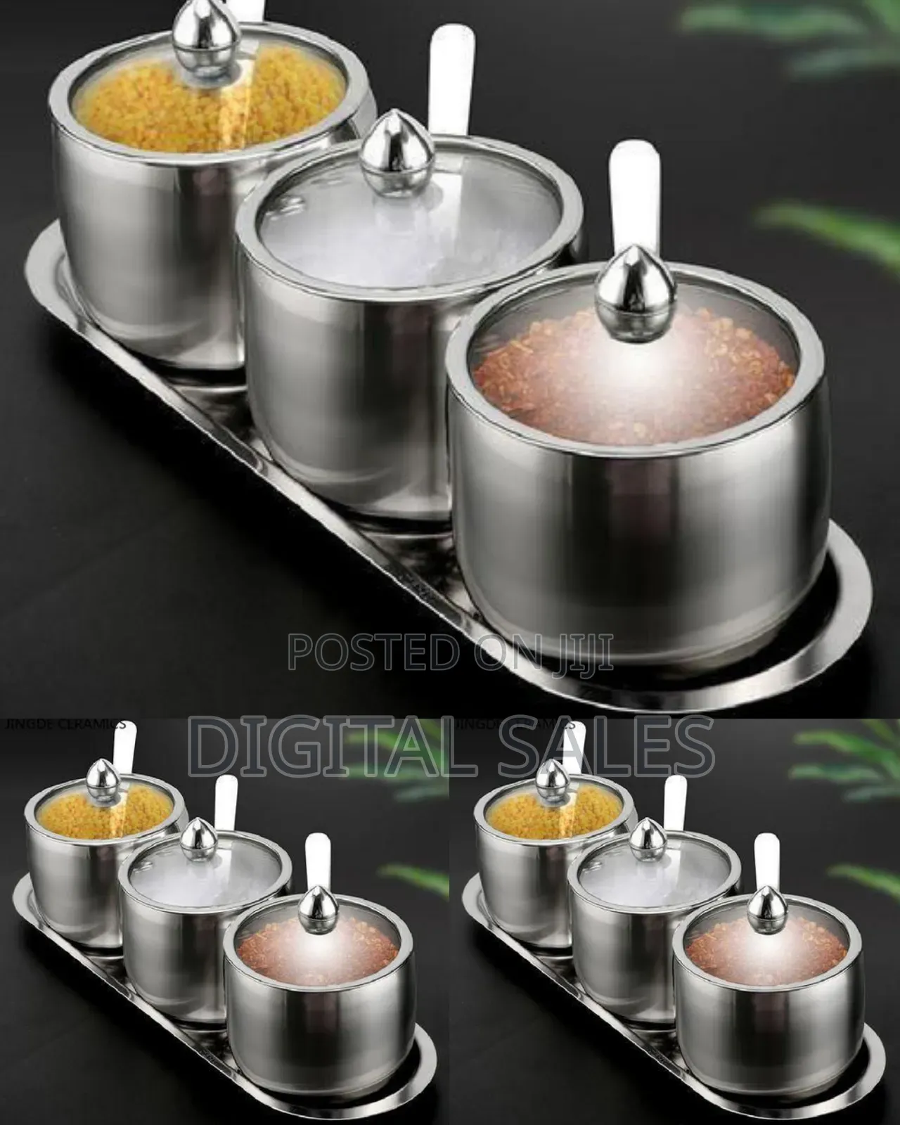 Elegant Stainless Steel Spice Jar Set With Glass Lids and Serving Tray