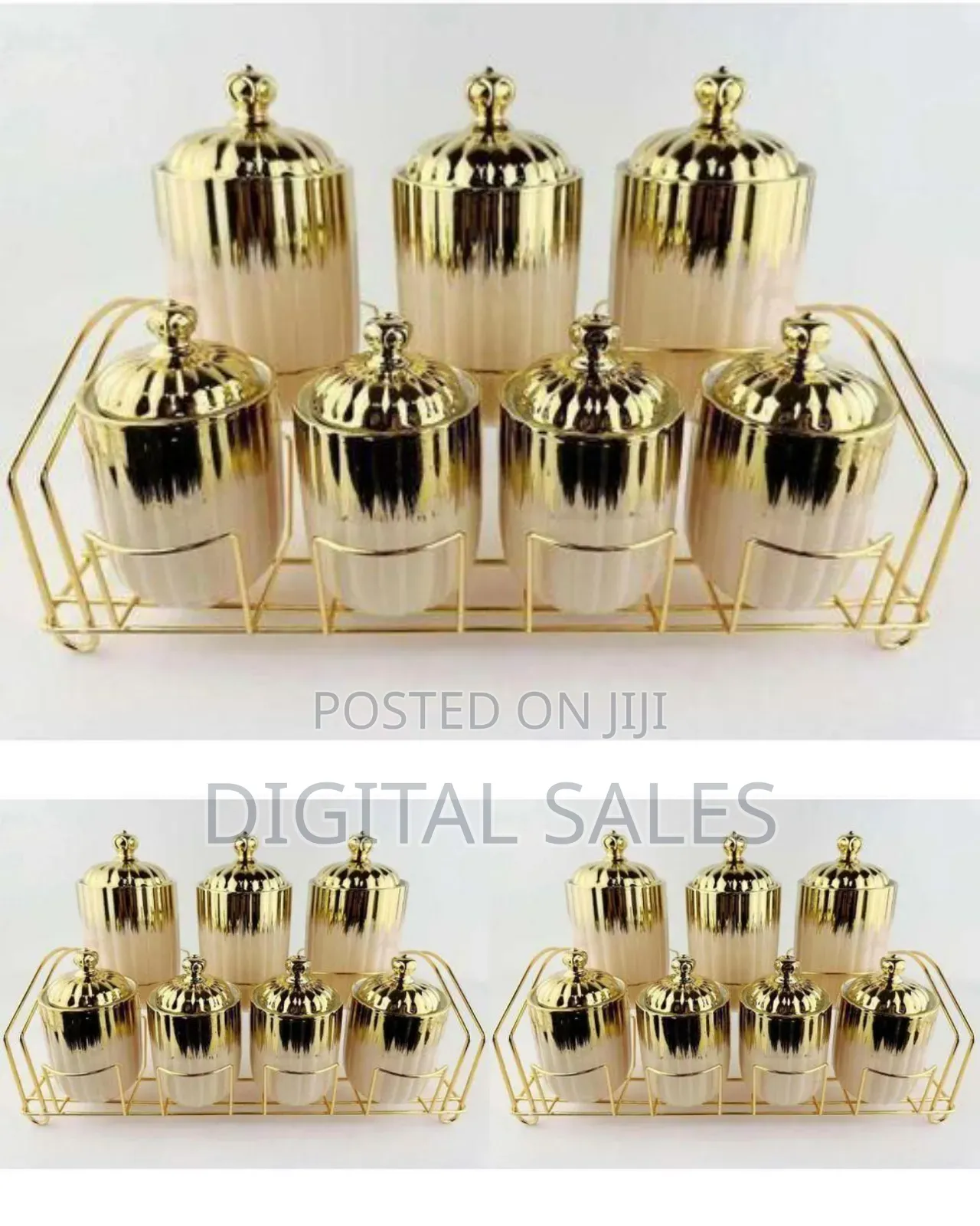 Regal Gold Black Ceramic Canister Set - 7 Pieces With Metal Rack