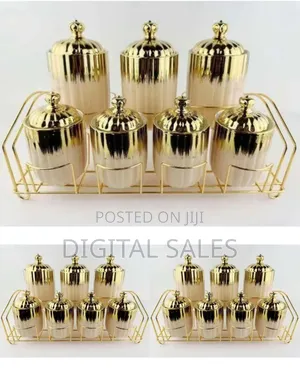 Regal Gold Black Ceramic Canister Set - 7 Pieces With Metal Rack