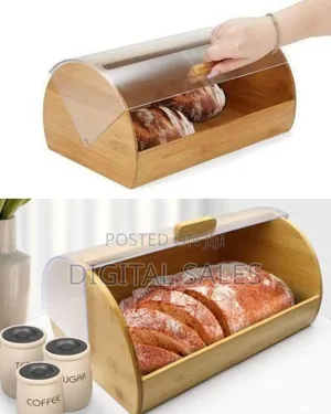 Elegant Wooden Bread Box With Transparent Roll-Top Lid