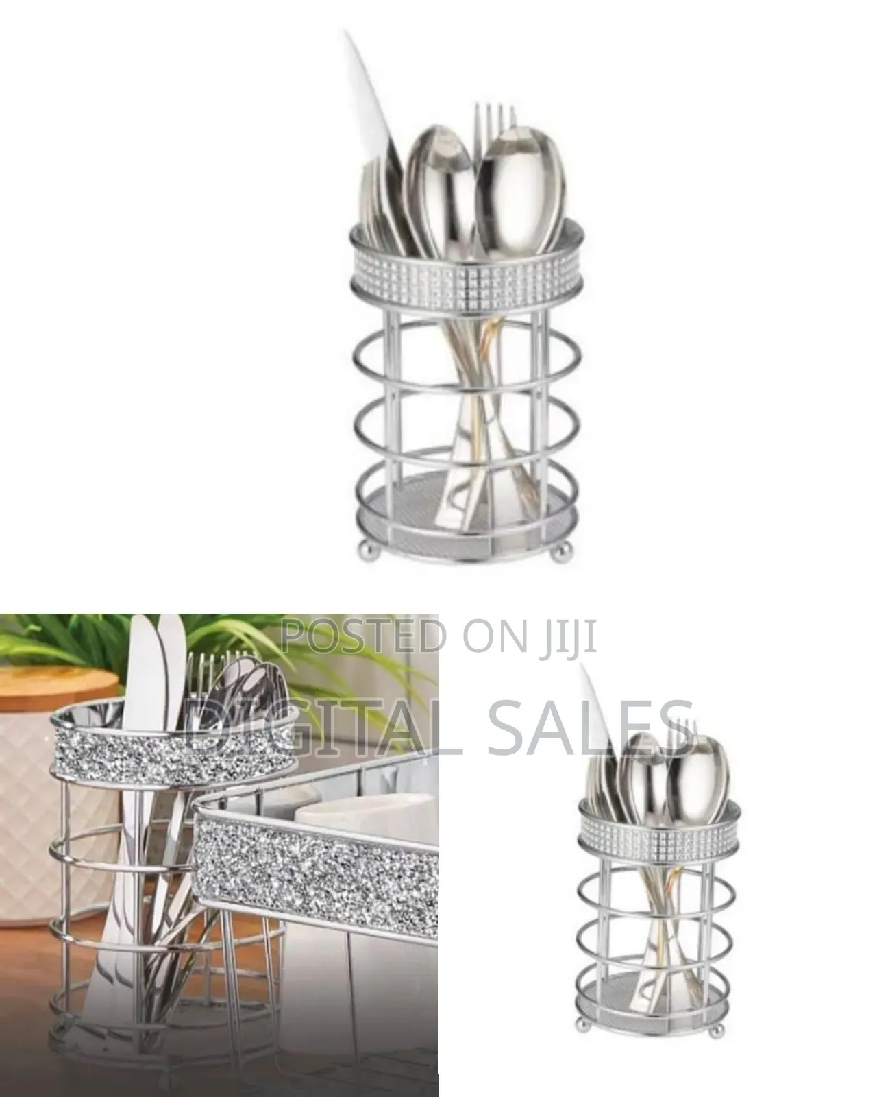 Glamorous Metallic Cutlery Holder With Rhinestone