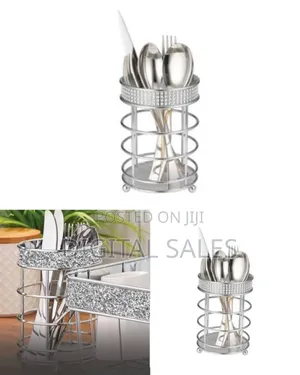 Glamorous Metallic Cutlery Holder With Rhinestone