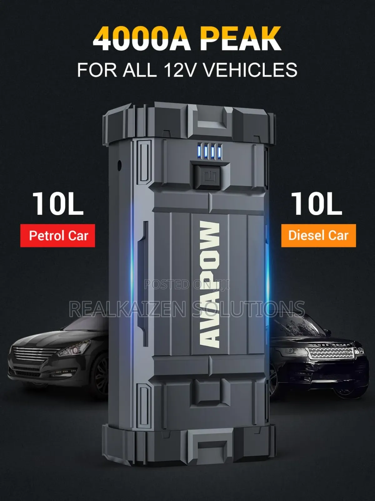 Usa Avapow Car Jump Starter, 4000a Peak Battery Jump Starter