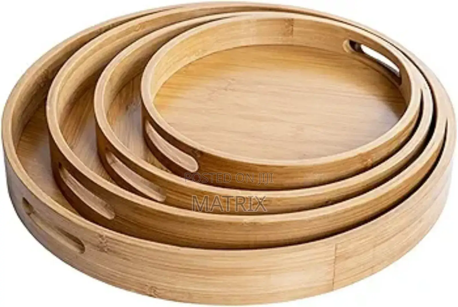 4pc Round Bamboo Serving Tray With Handle