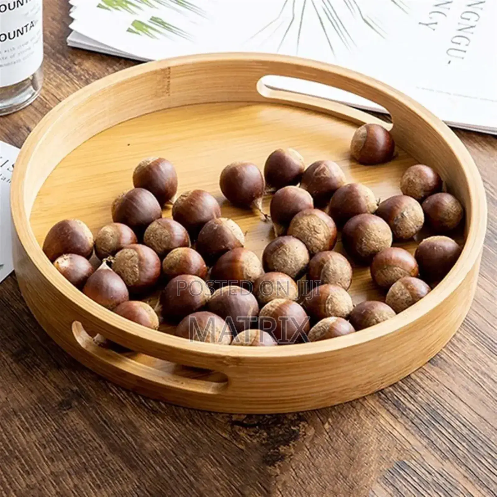 4pc Round Bamboo Serving Tray With Handle