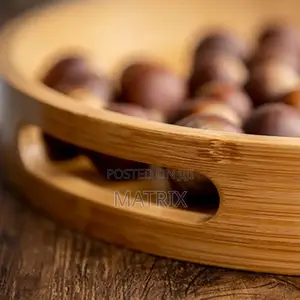 4pc Round Bamboo Serving Tray With Handle