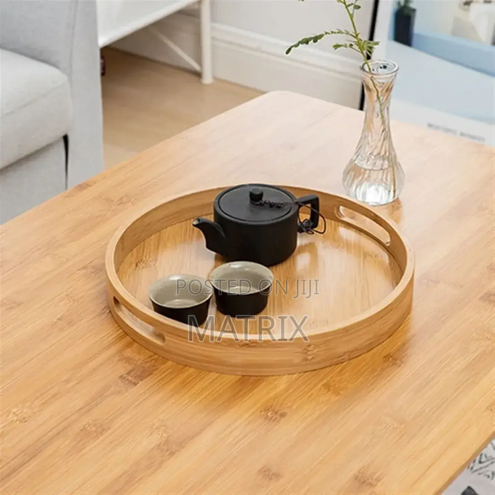 4pc Round Bamboo Serving Tray With Handle