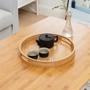 4pc Round Bamboo Serving Tray With Handle