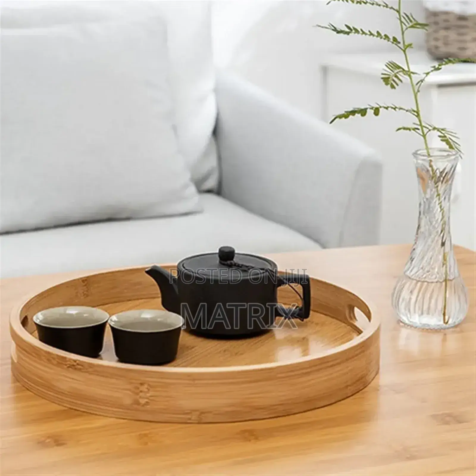 4pc Round Bamboo Serving Tray With Handle