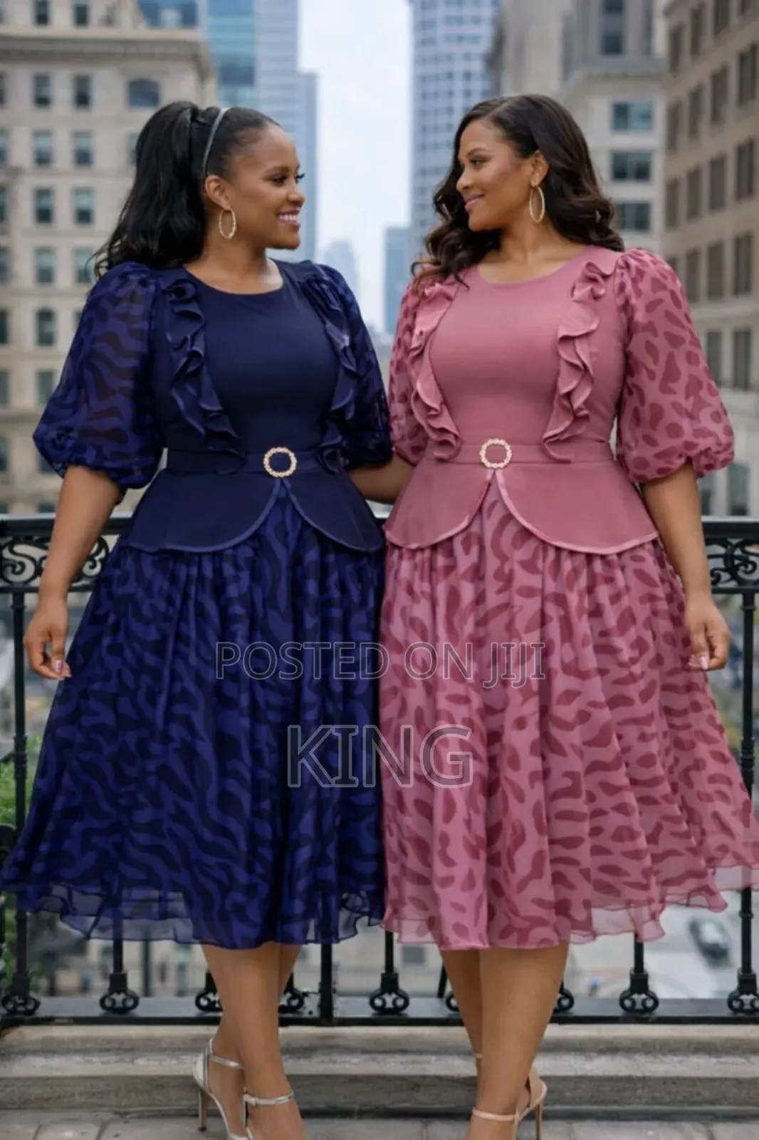 Ruffled Tea Length Dress
