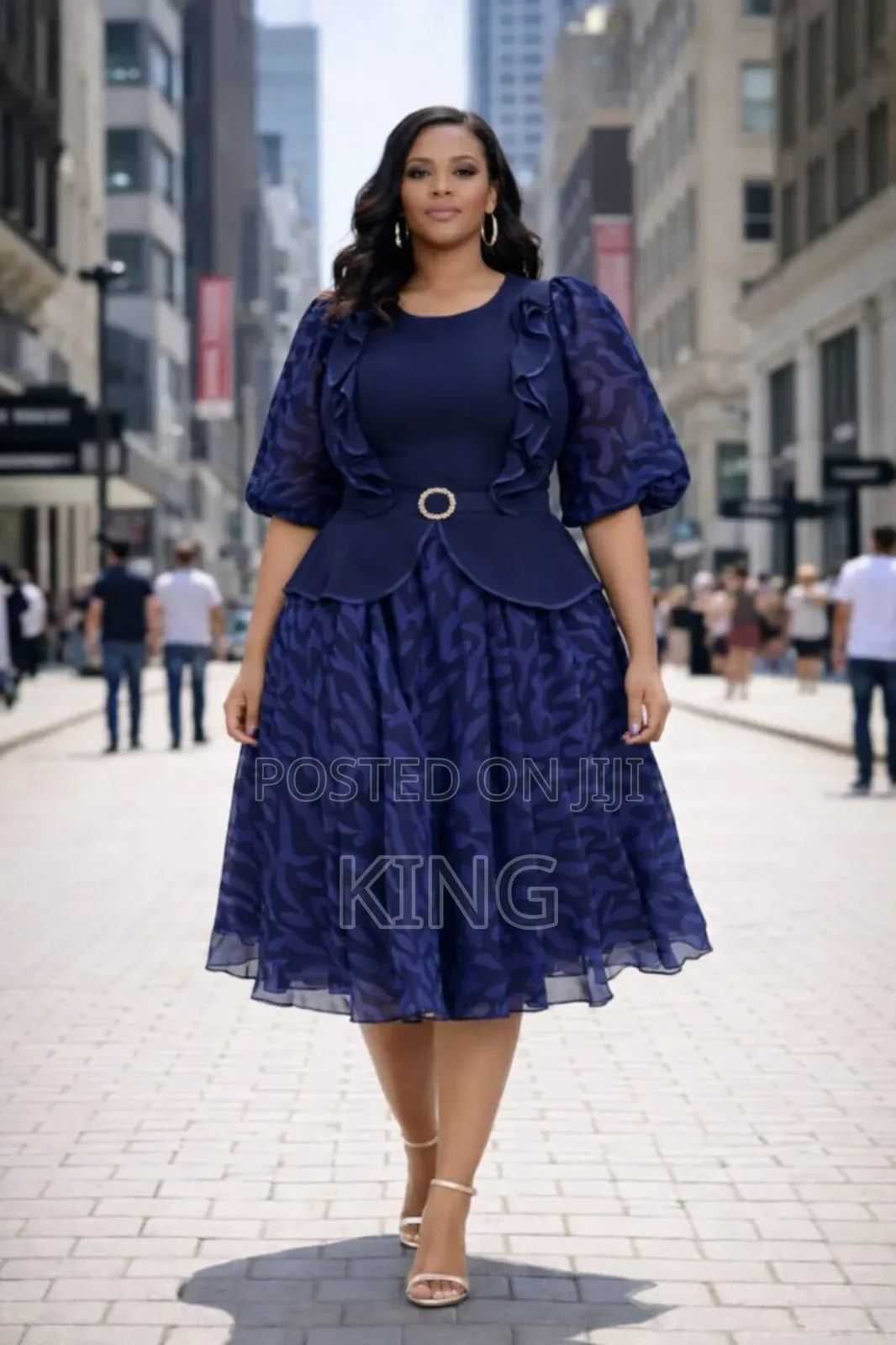 Ruffled Tea Length Dress