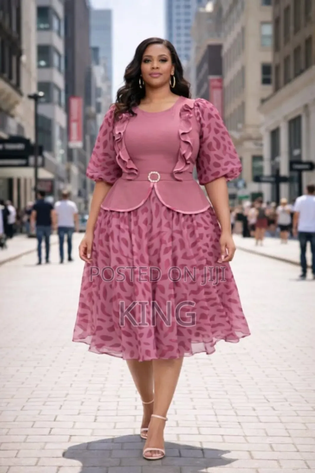 Ruffled Tea Length Dress