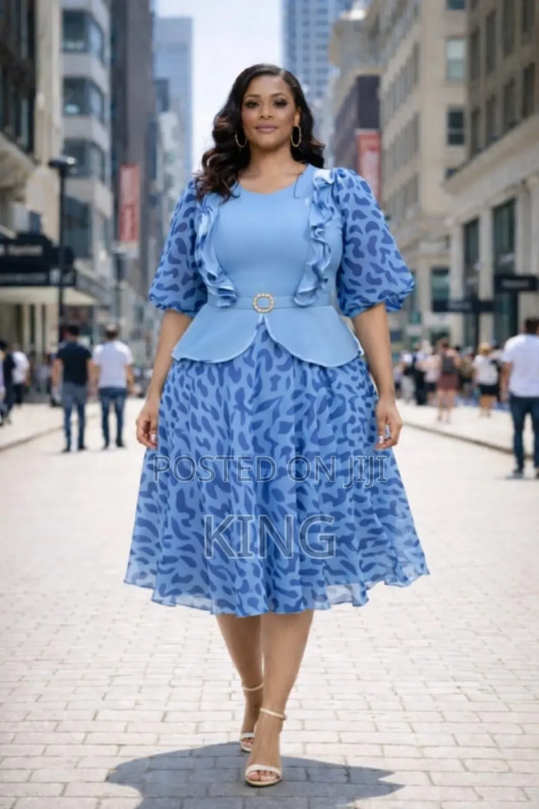 Ruffled Tea Length Dress