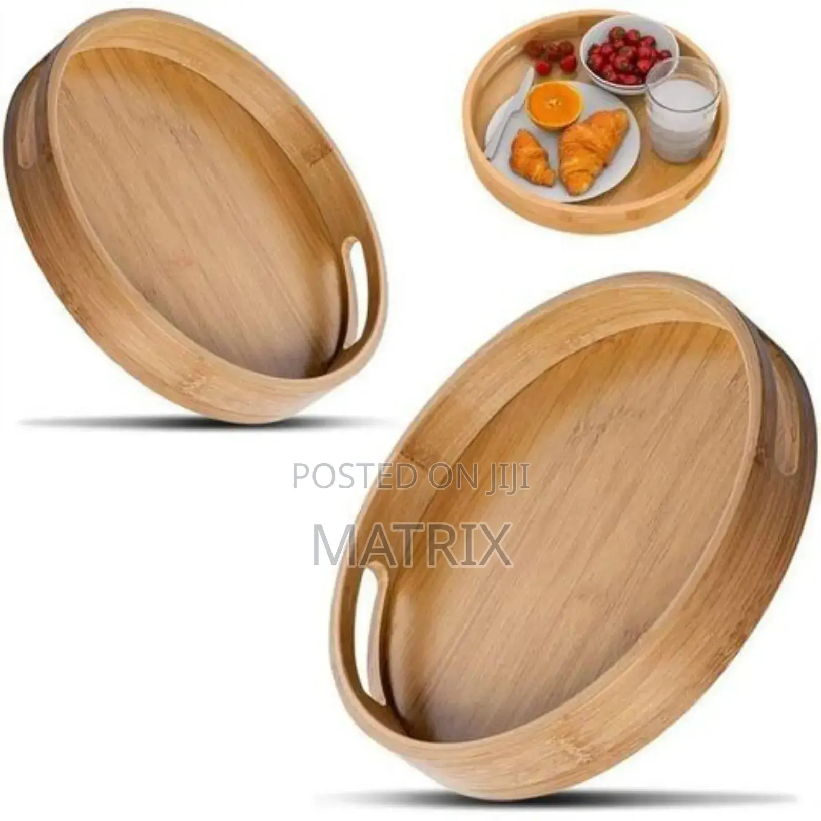 3pc Round Bamboo Serving Trays