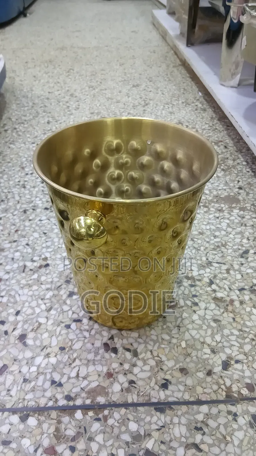 Decorative Golden Stainless Steel Champagne and Wine Ice Bucket.