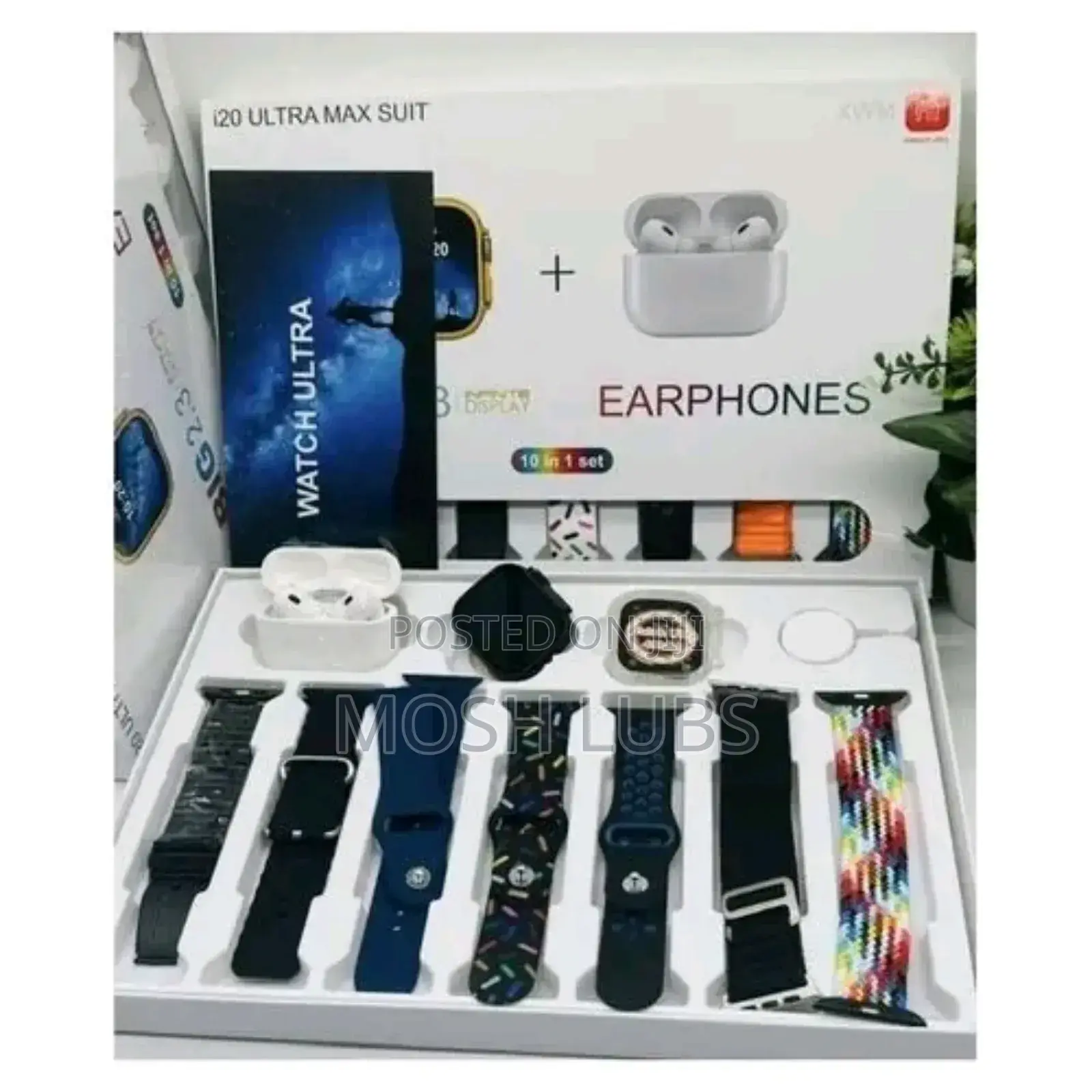 Smart Watch Combo With 7 Straps and Airpods