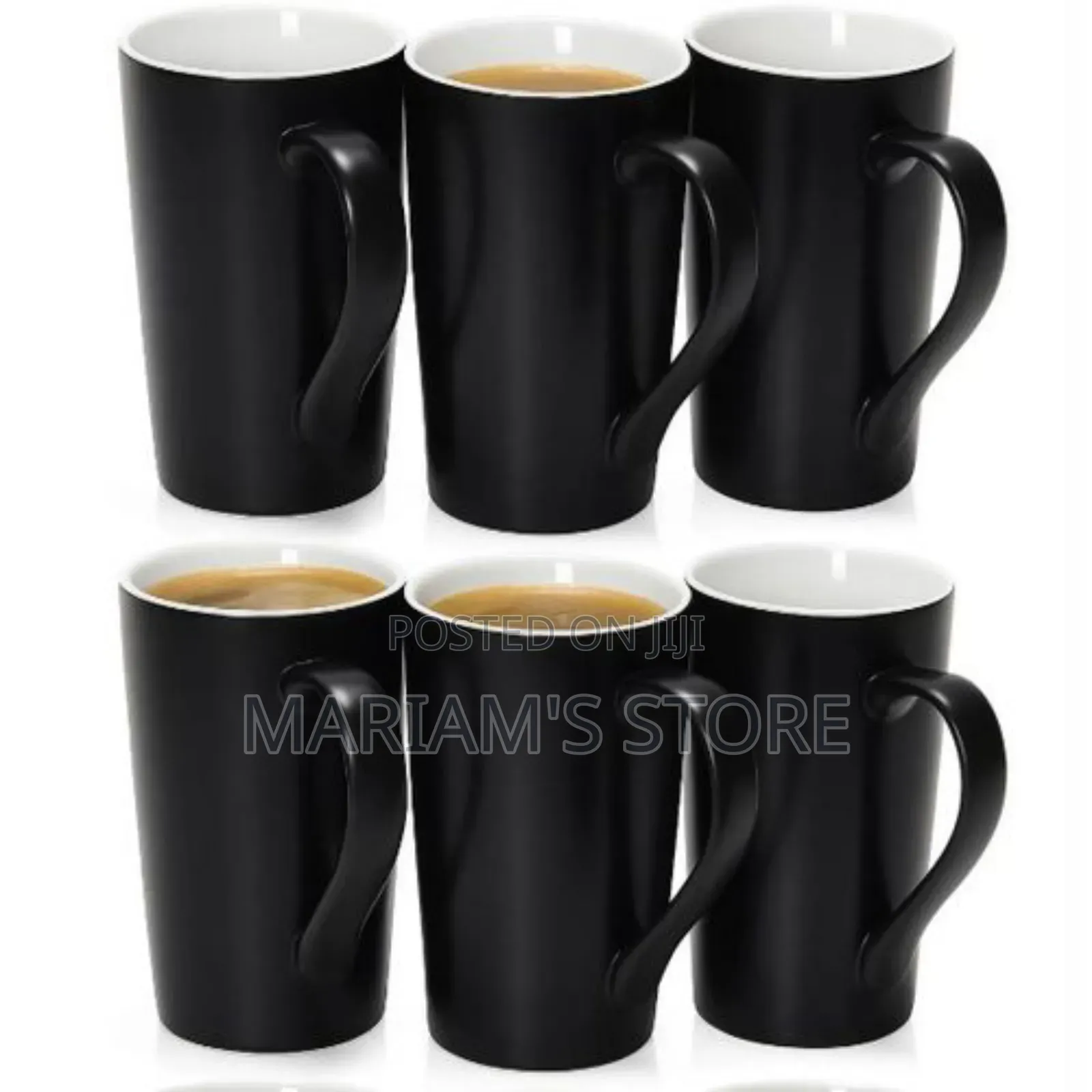 Happy Home Set Of 6 Tall Ceramic Coffee Mugs - Black